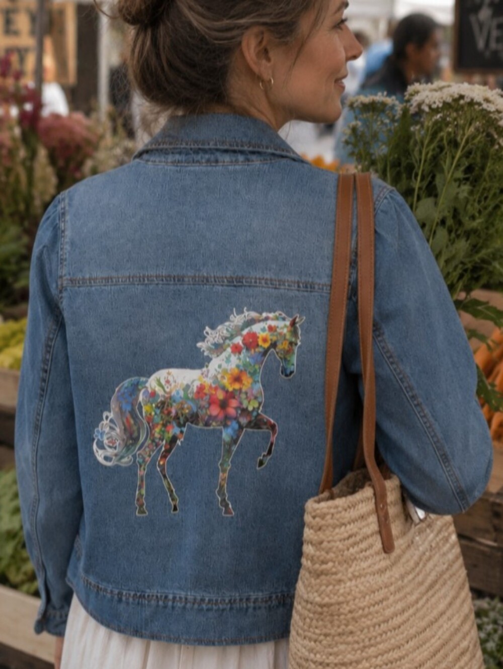 UpCycled | Floral Horse Denim Jacket | Size Large | 🐴🌺🦋 - Picture 13 of 13